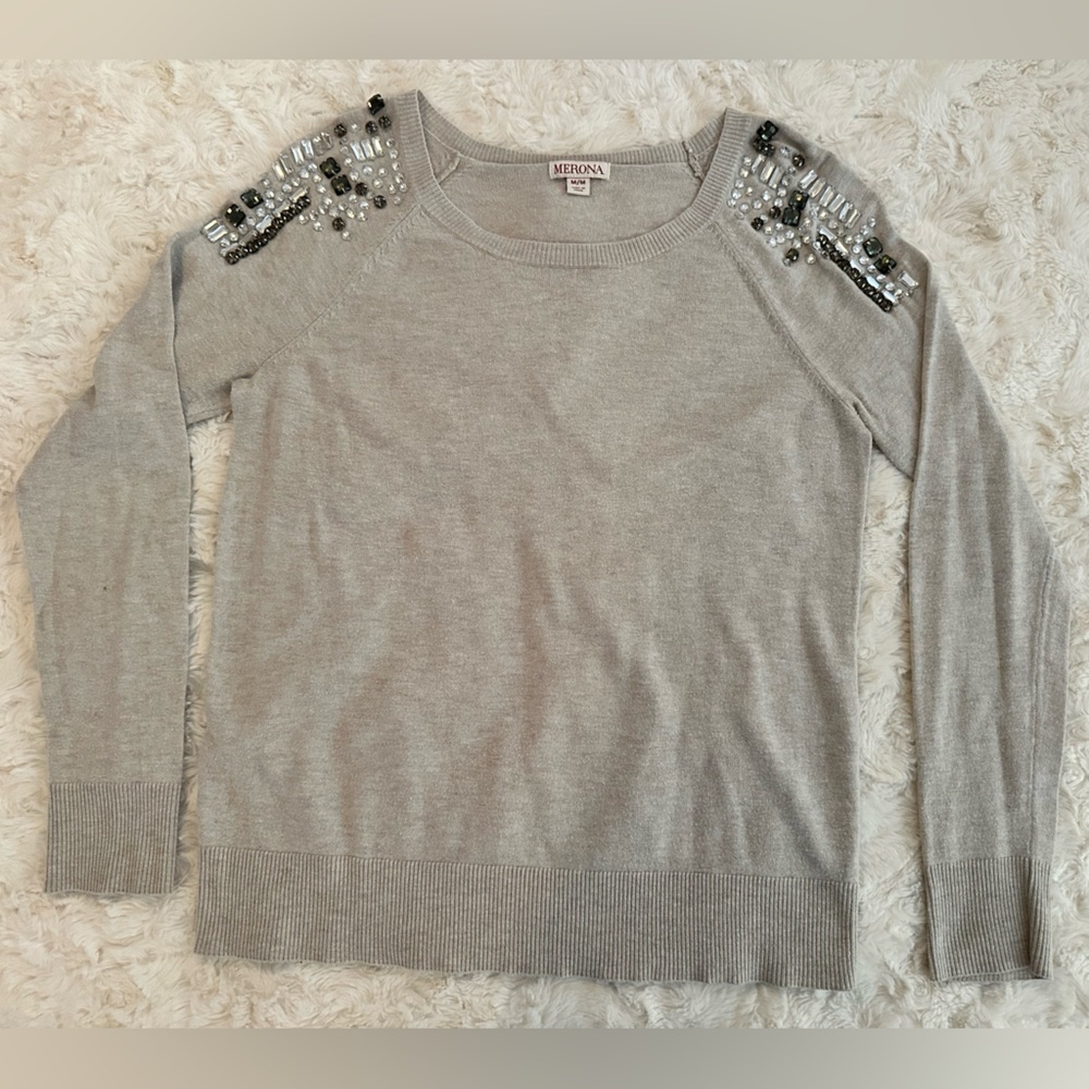 Beige Sweater with Jewel Accents